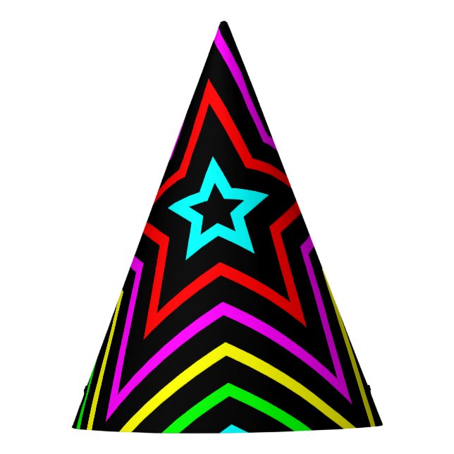Gorro De Fiesta Estrellas de Arcoíris sobre Negro (Anverso)