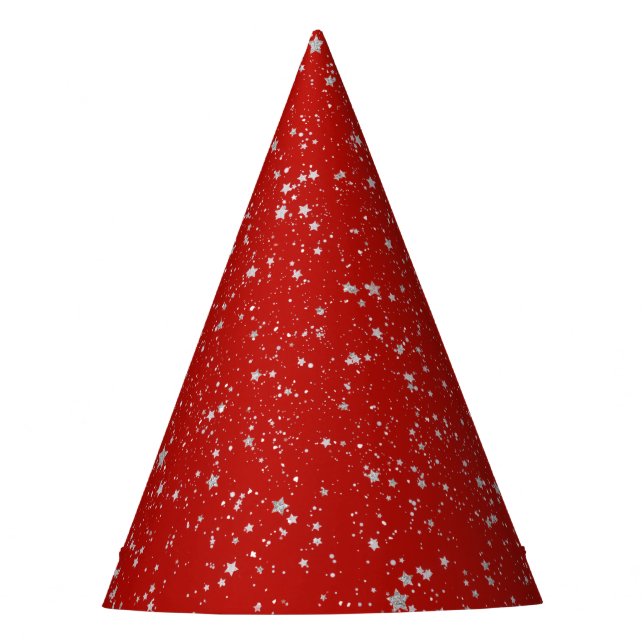 Gorro De Fiesta Estrellas del purpurina - rojo de plata (Anverso)