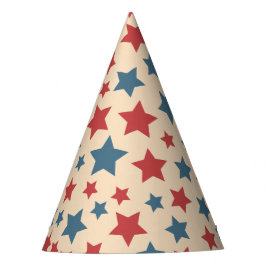Gorro De Fiesta Estrellas Rojas y Azules, 4 de Julio, Fondo Beige