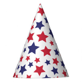 Gorro De Fiesta Estrellas Rojas y Azules, 4 de Julio, Fondo Blanco