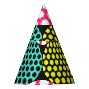 Gorro De Fiesta Estrellas y círculos, patrón pop multicolor.
