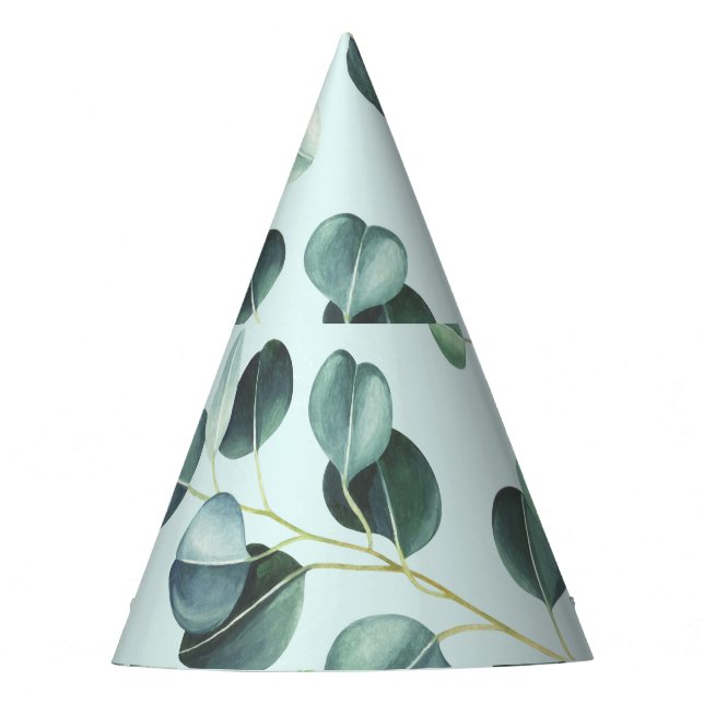 Gorro De Fiesta Eucalyptus Bliss: Patrón de acuarela turquesa. (Anverso)