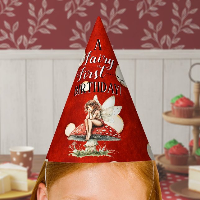 Gorro De Fiesta Fairy First Birthday Mushroom Red Polka dot (Fairy First Birthday Mushroom Red Polka dot Party Hat)