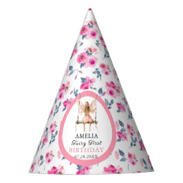 Gorro De Fiesta Fairy First Watercolor Floral Chicas 1º cumpleaños