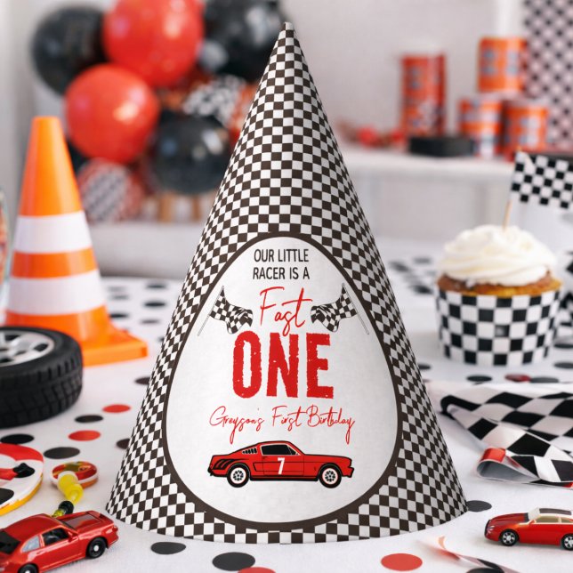 Gorro De Fiesta Fast One Auto de Carreras Cumpleaños 1 (Fast One Race Car Boy 1st Birthday Party hat)