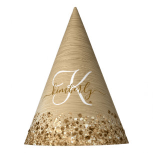 Gorro De Fiesta Faux Oro Metal Brillante Impresión Monograma Nombr