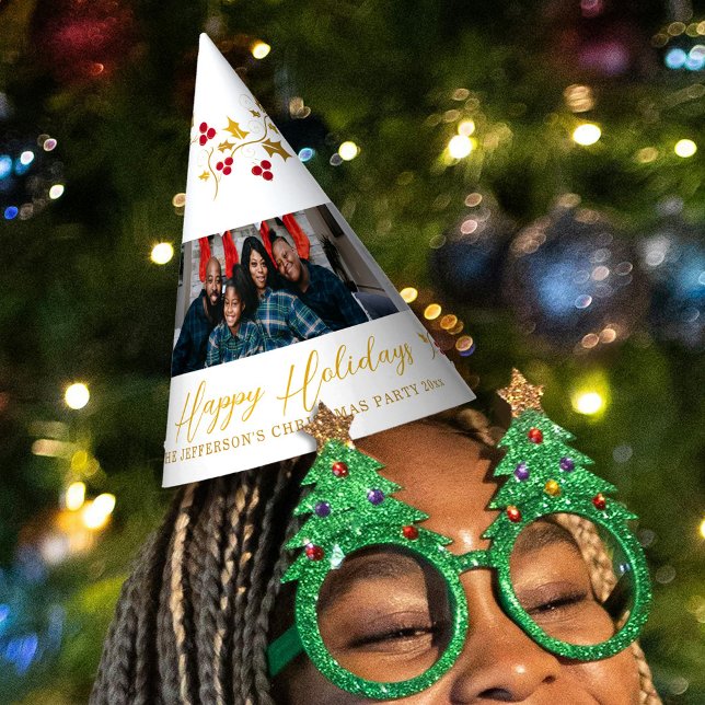 Gorro De Fiesta Felices Fiestas 5 fotos Holly y bayas blanco (Subido por el creador)