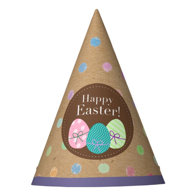Gorro De Fiesta Felices Huevos De Pascua Polkadots En Faux Kraft P (Anverso)