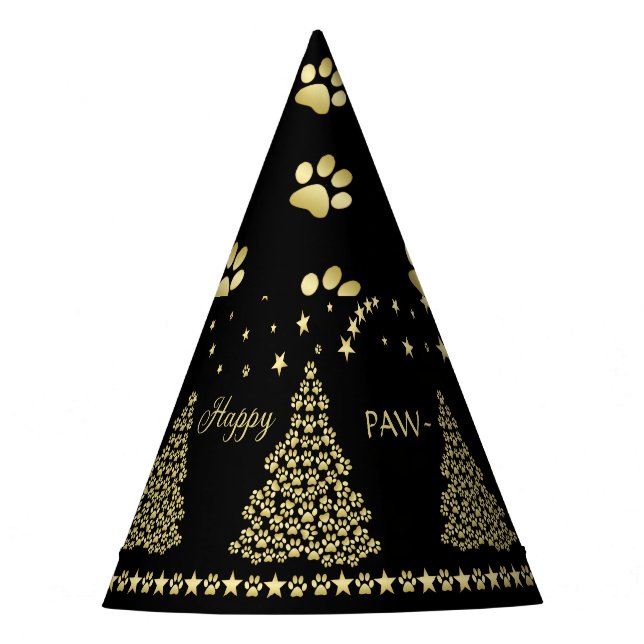 Gorro De Fiesta Felices Pawlidays, árbol de navidad Gold brillante (Anverso)