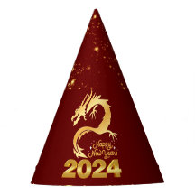 Feliz Año Nuevo 2024 Dragón chino dorado rojo