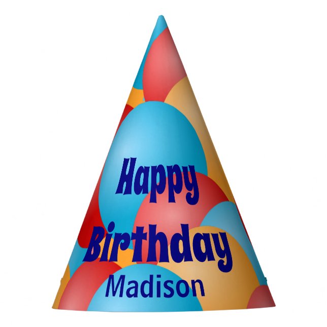 Gorro De Fiesta Feliz cumpleaños con nombre y globos (Anverso)