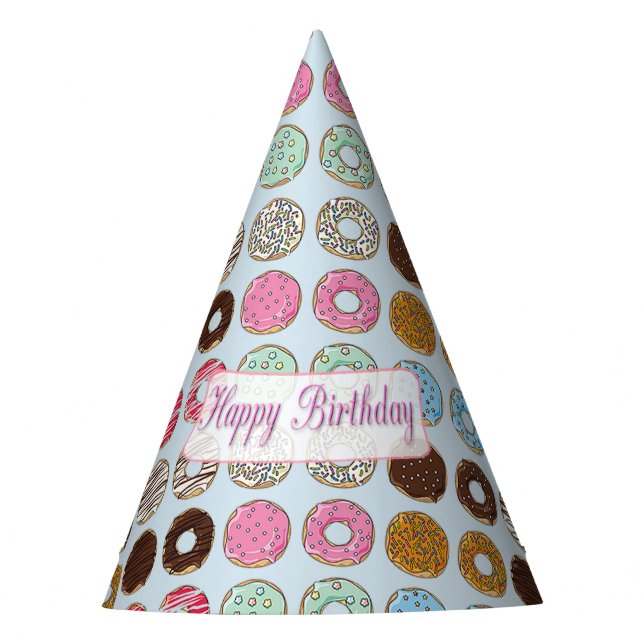 Gorro De Fiesta Feliz cumpleaños, donuts rosados y Fiestas de choc (Anverso)
