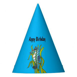 Gorro De Fiesta Feliz cumpleaños Fantasy Seahorse Seaweed Blue