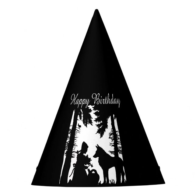 Gorro De Fiesta Feliz cumpleaños negro sobre lobo blanco de cabalg (Anverso)