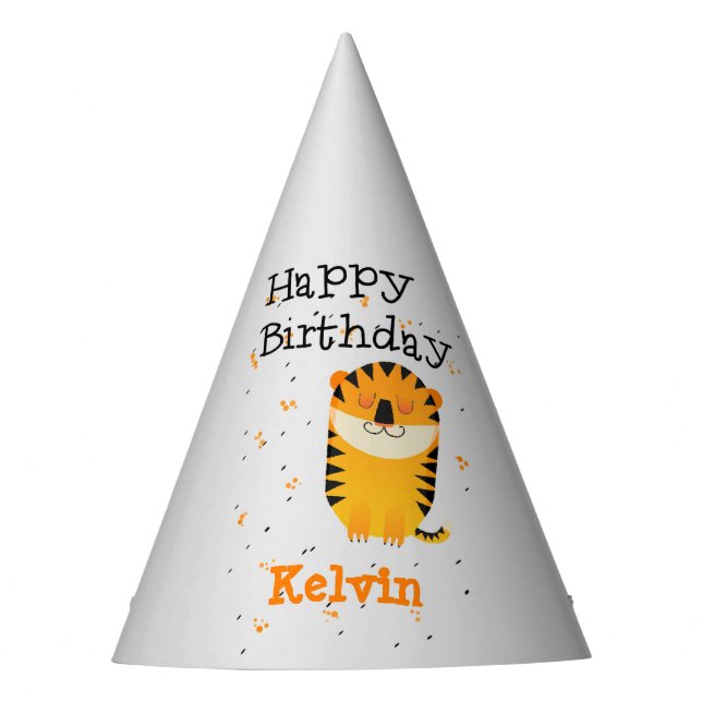 Gorro De Fiesta Feliz cumpleaños tigre lindo nombre personalizado  (Anverso)