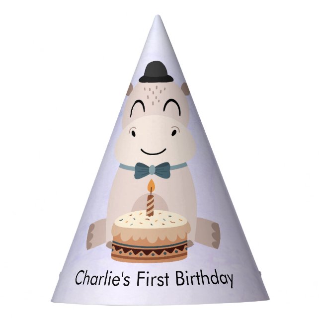Gorro De Fiesta Feliz Hippo con torta de cumpleaños (Anverso)