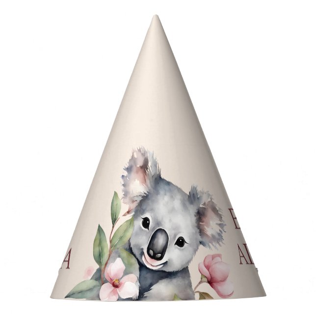Gorro De Fiesta Feliz primer cumpleaños Koala acuarela (Anverso)