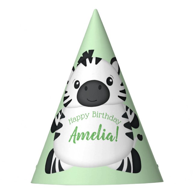 Gorro De Fiesta Fiesta de Cumpleaños de Cebra Verde (Anverso)