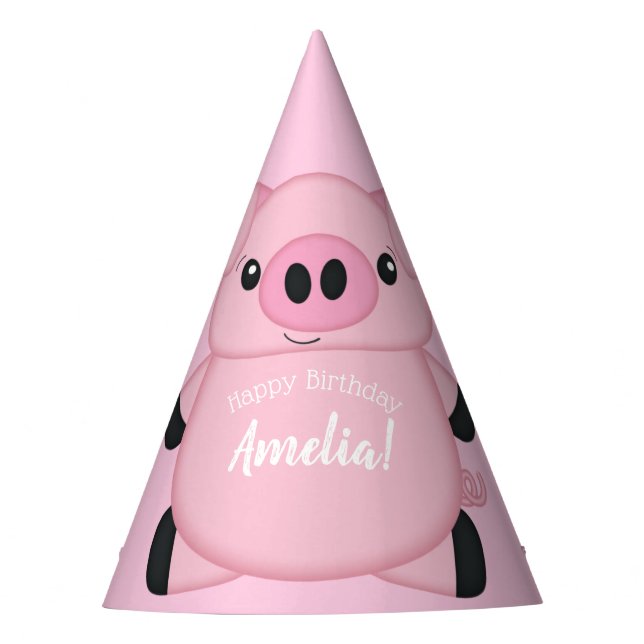 Gorro De Fiesta Fiesta de cumpleaños de cerdo rosado (Anverso)