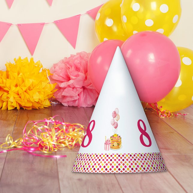 Gorro De Fiesta Fiesta de cumpleaños de chicas amarillas rosadas (Pink Yellow Birthday Party Hat)