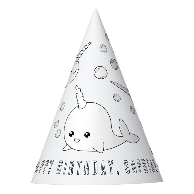 Gorro De Fiesta Fiesta de cumpleaños de Narwhal - Coloca tu propio (Anverso)