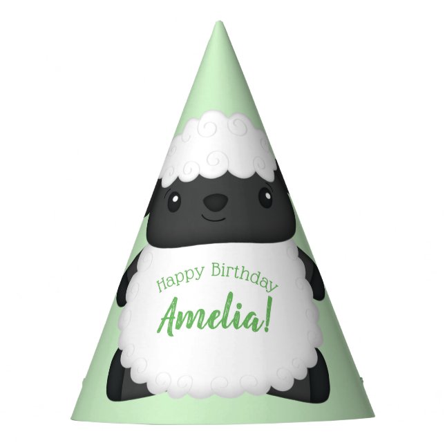 Gorro De Fiesta Fiesta de cumpleaños de oveja Verde (Anverso)