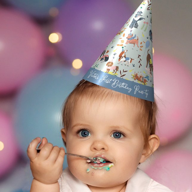 Gorro De Fiesta Fiesta de cumpleaños de Pawty Blue Dog Puppy (Lets Pawty Blue Dog Puppy Birthday Party Party Hat)