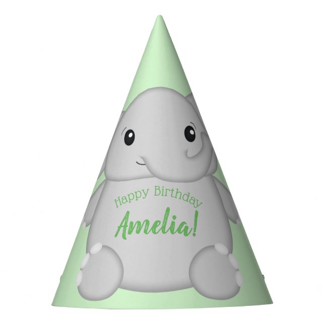 Gorro De Fiesta Fiesta de cumpleaños del Elefante Verde (Anverso)
