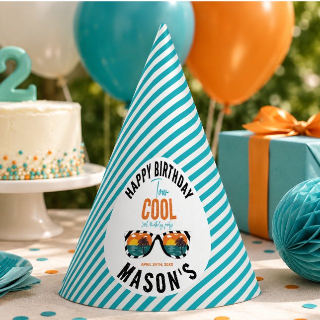 Gorro De Fiesta Fiesta de cumpleaños número 2 de Two Cool Boy (Two Cool Boy 2nd Birthday Party Hat)