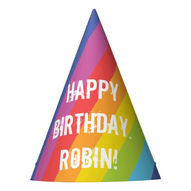 Gorro De Fiesta Fiesta de papel con rayas de color arcoiris (Anverso)