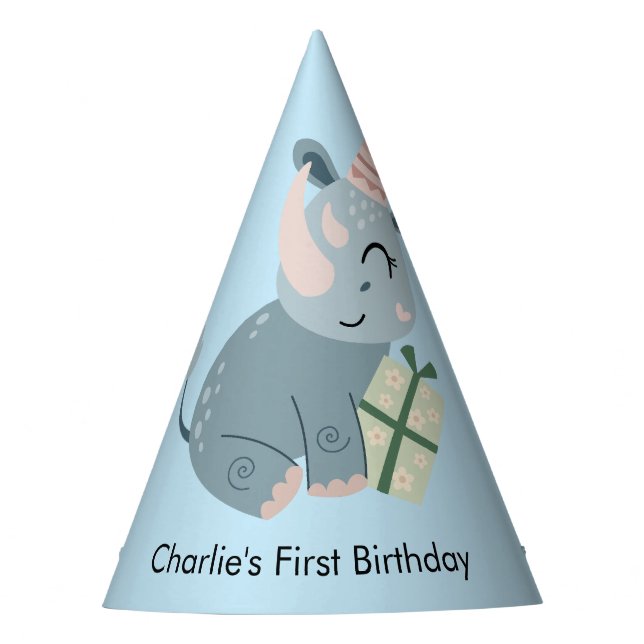 Gorro De Fiesta Fiesta Rinoceronte animal con regalos, cumpleaños (Anverso)