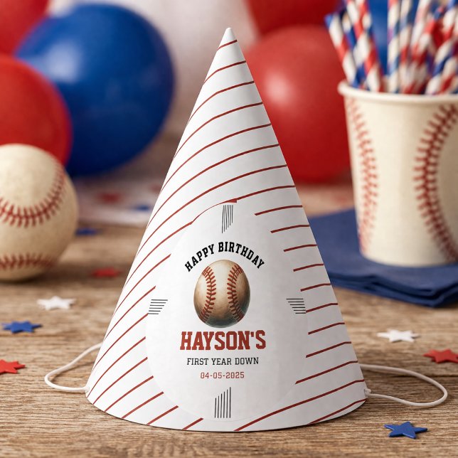 Gorro De Fiesta First Year Down Baseball 1st Birthday Party (First Year Down Baseball 1st Birthday Party hat)