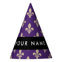 Gorro De Fiesta Fleur de Lis, Beige on Purple, Royal, Your Name