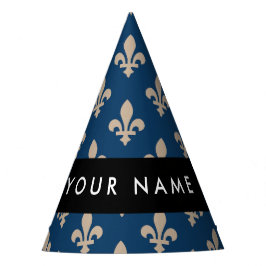 Gorro De Fiesta Fleur de Lis, Beige sobre Azul Marino, Real, Tu No