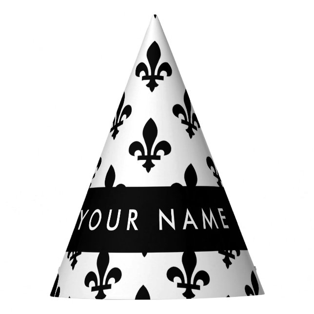Gorro De Fiesta Fleur de Lis, Black on White, Black, Your Name (Anverso)