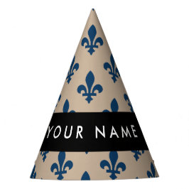 Gorro De Fiesta Fleur de Lis, Navy Blue on Beige, Royal, Your Name