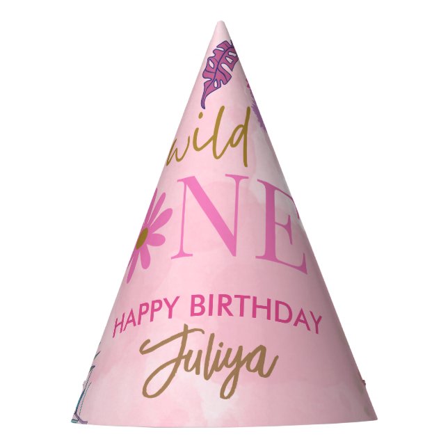 Gorro De Fiesta flor silvestre rosa 1er Cumpleaños (Anverso)