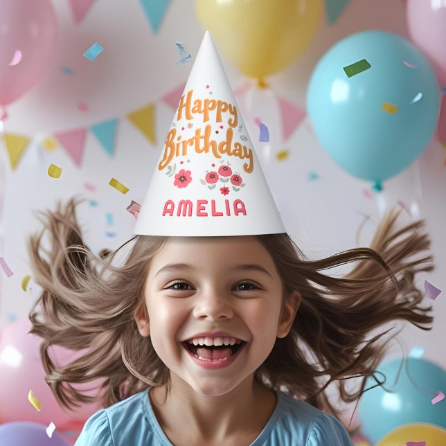 Gorro De Fiesta Floral Flowers Happy Birthday Handlettering (Subido por el creador)