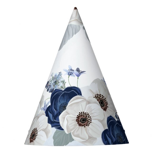 Gorro De Fiesta Floral moderna acuarela Dusty Blue Bloom Cumpleaño (Anverso)