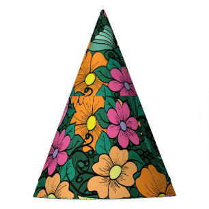 Gorro De Fiesta Floral vibrante: Vintage de fondo verde.