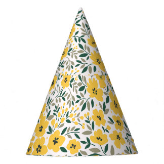 Gorro De Fiesta Flores amarillas: flores florales modernas sin cos
