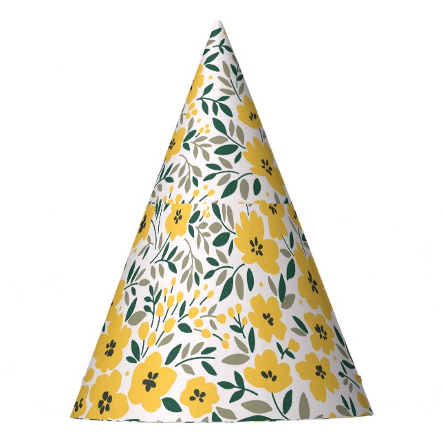 Gorro De Fiesta Flores amarillas: flores florales modernas sin cos (Anverso)
