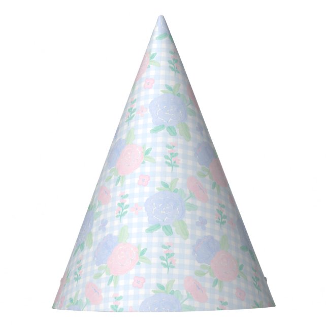 Gorro De Fiesta Flores de color de agua preppy gingham (Anverso)
