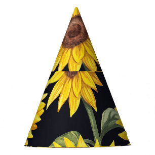 Gorro De Fiesta Flores de sol, mariposas, acuarela de fondo negro