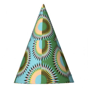 Gorro De Fiesta Flores dobladas: patrón retro azul-verde.