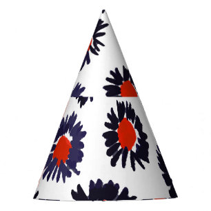 Gorro De Fiesta Flores pintadas a mano, tónica roja y azul.