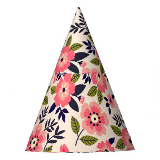 Gorro De Fiesta Fondo floral vintage, flores rosadas color marrón.