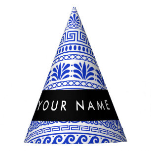 Gorro De Fiesta Fret griego, llave de meandro mixta, azul, tu nomb