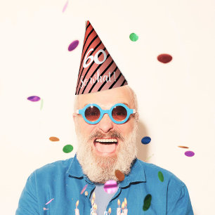 Gorro De Fiesta Funny Red Black Stripe Pattern 60th Birthday