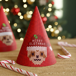 Gorro De Fiesta Funny Santa Sloth Navidades rojos Fiesta de papel 